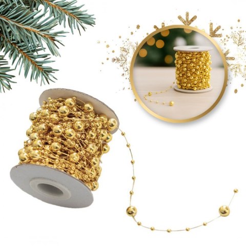 Łańcuch na choinkę 10m girlanda koraliki złote BOŻE NARODZENIE WOZ13