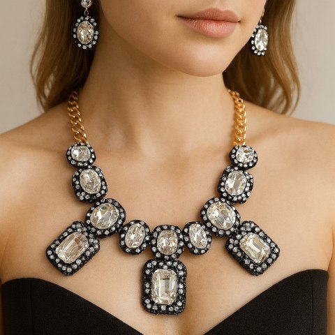 NASZYJNIK KOLIA XXL CZARNA, EFEKTOWNE KRYSZTAŁY N431B