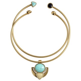 NASZYJNIK KOLIA PODWÓJNA OBRĘCZ BLUE STONE N229