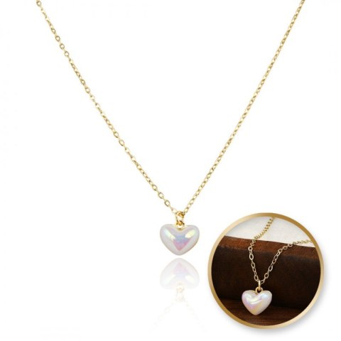 Naszyjnik stal szlachetna pozłacana 14k złotem, SERCE masa perłowa NST2170