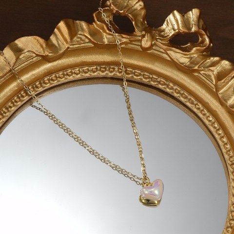 Naszyjnik stal szlachetna pozłacana 14k złotem, SERCE masa perłowa NST2170