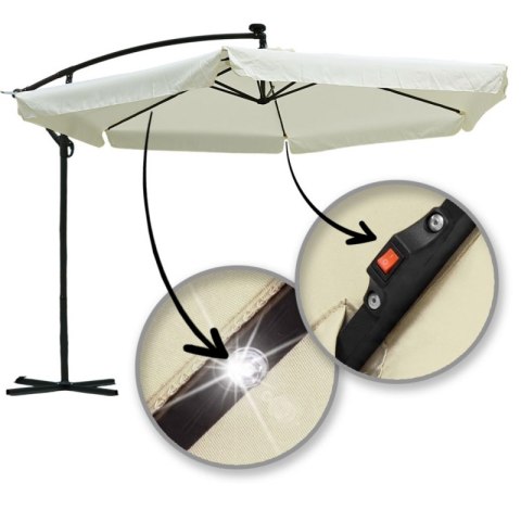 Parasol ogrodowy z oświetleniem SOLAR LED, wysięgnik i falbanka, kremowy 3,5 m. OGP11K