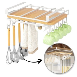 Półka, uchwyt podwieszany do szafki, organizer kuchenny z haczykami, biały OR116B