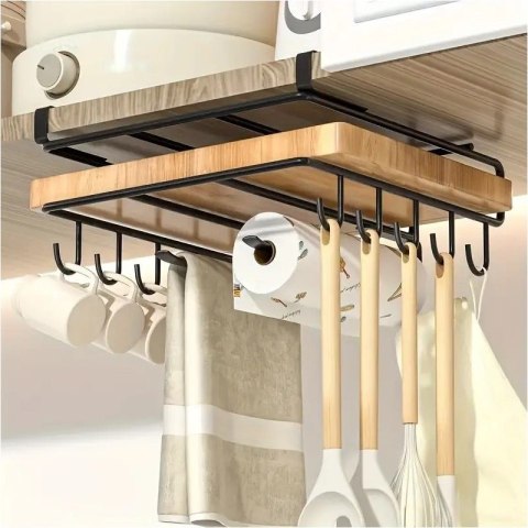 Półka, uchwyt podwieszany do szafki, organizer kuchenny z haczykami, czarny OR116CZ