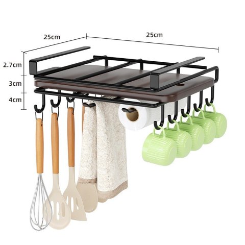 Półka, uchwyt podwieszany do szafki, organizer kuchenny z haczykami, czarny OR116CZ