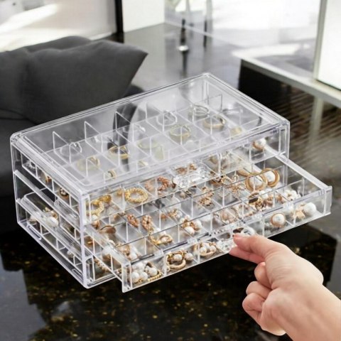 Szkatułka na biżuterię, organizer transparentny - 3 szuflady, 72 przegródki PD159B