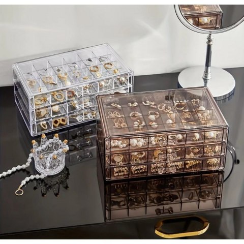 Szkatułka na biżuterię, organizer transparentny - 3 szuflady, 72 przegródki PD159B