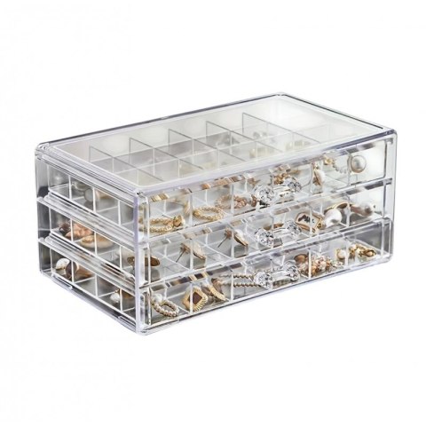 Szkatułka na biżuterię, organizer transparentny - 3 szuflady, 72 przegródki PD159B