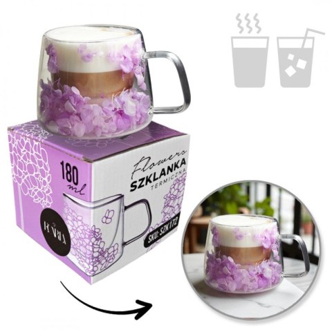 Szklanka termiczna z hortensją w środku fiolet 180 ml 1szt SZK172
