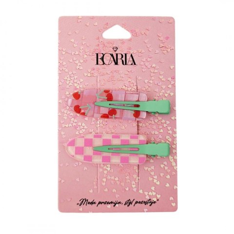 Zestaw 2 spinek wsuwek, klamerek do włosów, wisienki, krata SP392