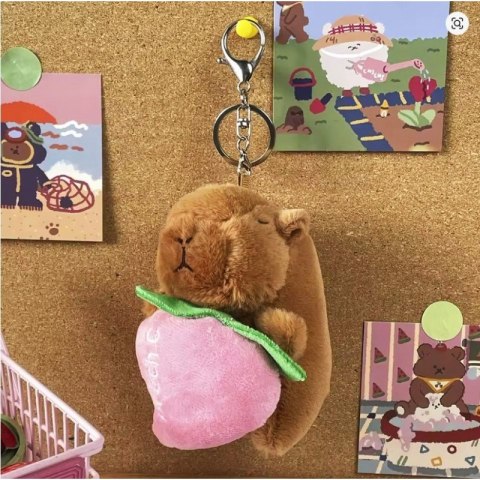 Brelok do kluczy pluszowa, puchata Kapibara naciągane owoce 1szt. LOSOWY MODEL BRL395