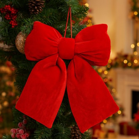 Czerwona kokarda, aksamitna, ozdoba świąteczna 20x20cm WOZ42