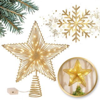 Czubek na choinkę metalowy XXL 30 cm LED brokat BOŻE NARODZENIE WOZ12