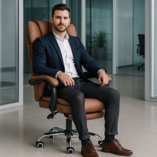 Fotel biurowy obrotowy MASTER PRESTIGE, podnóżek i masażer- ecoskóra kawowy KO42CAP