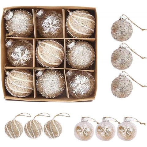 Komplet 9 sztuk bombek w opakowaniu 7cm złote, bombki na choinkę BSN18