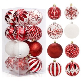 Komplet bombek 16szt w opakowaniu 8cm białe, czerwone, bombki na choinkę BSN57