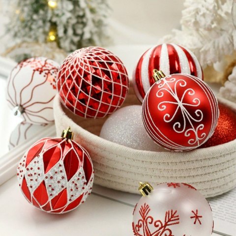 Komplet bombek 16szt w opakowaniu 8cm białe, czerwone, bombki na choinkę BSN57