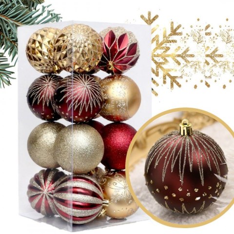 Komplet bombek 16szt w opakowaniu 8cm złote, czerwone, bombki na choinkę BSN58