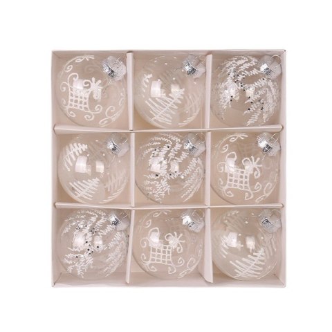 Komplet bombek 9 szt. opakowaniu białe 8cm, bombki na choinkę BSN42