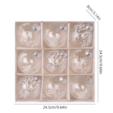 Komplet bombek 9 szt. opakowaniu białe 8cm, bombki na choinkę BSN42