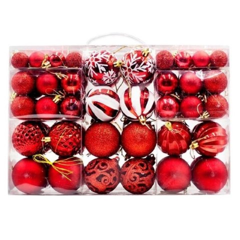 Komplet bombek bożonarodzeniowych 100szt. + gwiazda choinkowa, czerwono białe BSN66