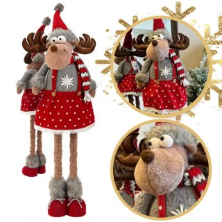 Renifer świąteczny na Boże Narodzenie, wyciągane nogi, z pluszu, 60-90 cm - KSN202