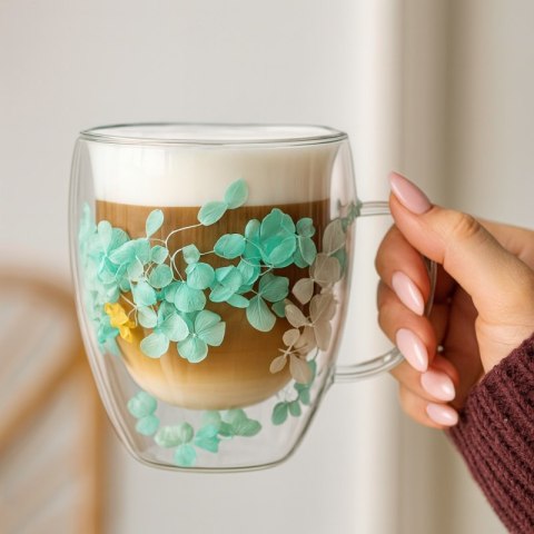 Szklanka termiczna z kwiatami w środku, hortensje zielone 300 ml 1szt SZK179ZIE