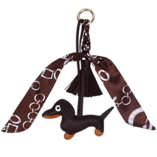 Brelok do kluczy skórzany JAMNIK czarny z frędzlami BRL374BR