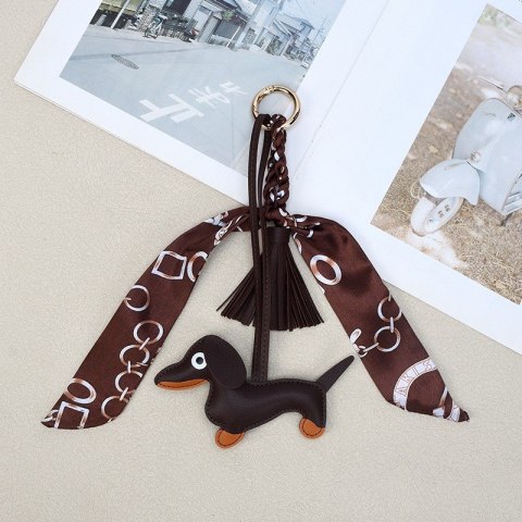 Brelok do kluczy skórzany JAMNIK czarny z frędzlami BRL374BR