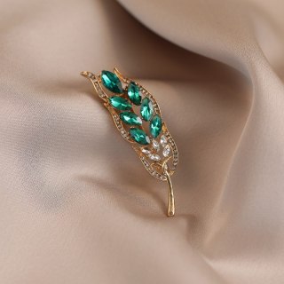 Broszka ozdobna - zielony kłos z cyrkoniami BZ214