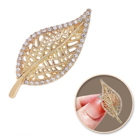 Broszka ozdobna - złoty liść z cyrkoniami BZ212