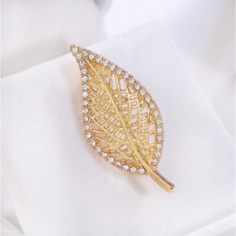 Broszka ozdobna - złoty liść z cyrkoniami BZ212