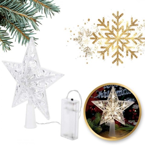 Czubek na choinkę, gwiazda LED 15cm BOŻE NARODZENIE biała KSN205