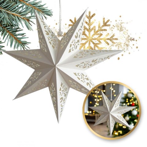DUŻA GWIAZDA PAPIEROWA ŚWIĄTECZNA AŻUROWA biała 60 cm WITRAŻ 3D WG13