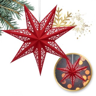 DUŻA GWIAZDA PAPIEROWA ŚWIĄTECZNA AŻUROWA welurowa bordowa 35 cm WITRAŻ 3D WG18