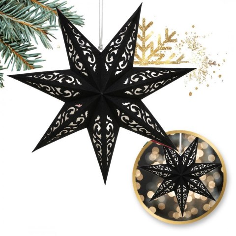 DUŻA GWIAZDA PAPIEROWA ŚWIĄTECZNA AŻUROWA welurowa czarna 45 cm WITRAŻ 3D WG16