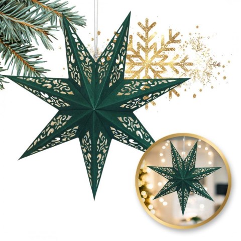 DUŻA GWIAZDA PAPIEROWA ŚWIĄTECZNA AŻUROWA welurowa zielona 35 cm WITRAŻ 3D WG05