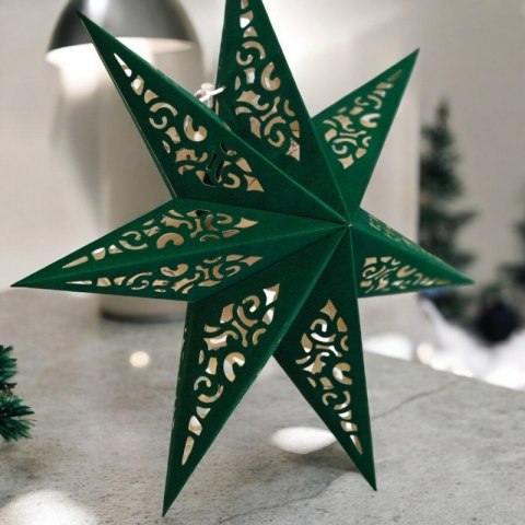 DUŻA GWIAZDA PAPIEROWA ŚWIĄTECZNA AŻUROWA welurowa zielona 60 cm WITRAŻ 3D WG14