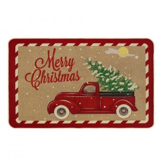 Dywanik wycieraczka świąteczna MERRY CHRISTMAS, czerwone auto 60x90cm DYW12