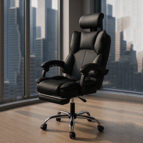 Fotel biurowy obrotowy Directo z podnóżkiem - czarny MATERIAŁ KO49CZ