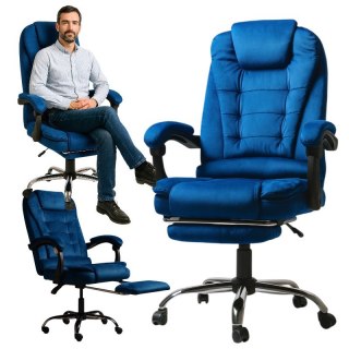 Fotel obrotowy BOSS z podnóżkiem i z masażerem - NIEBIESKI WELUR KO22NW-MAT