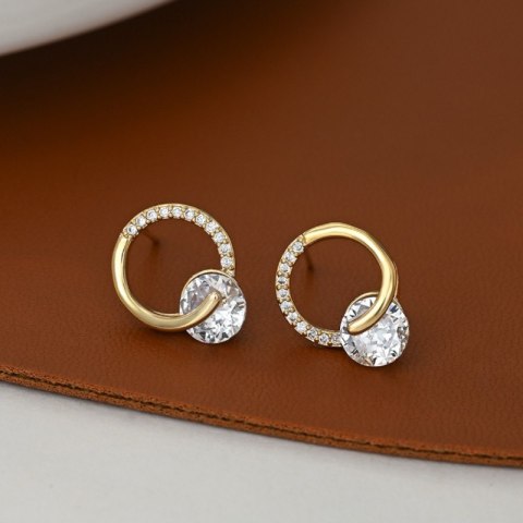 Kolczyki ze stali szlachetnej pozłacane 14k złotem, cyrkonie, kółka sztyft KST3471