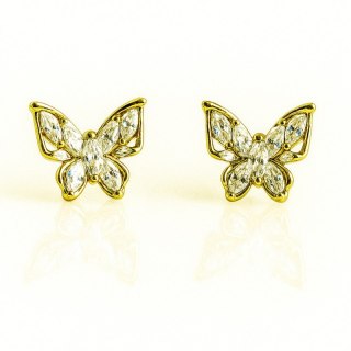 Kolczyki ze stali szlachetnej pozłacane 14k złotem, cyrkonie motylki KST3491