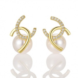 Kolczyki ze stali szlachetnej pozłacane 14k złotem, cyrkonie, perły KST3515