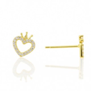 Kolczyki ze stali szlachetnej pozłacane 14k złotem, cyrkonie serce, gwiazdka KST3493