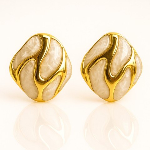 Kolczyki ze stali szlachetnej pozłacane 14k złotem, dekoracyjne ecru KST3479B