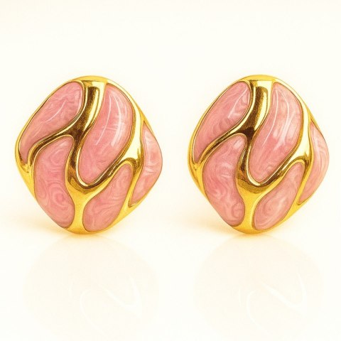 Kolczyki ze stali szlachetnej pozłacane 14k złotem, dekoracyjne róż KST3479R