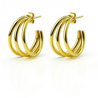 Kolczyki ze stali szlachetnej pozłacane 14k złotem, potrójne koła KST3457