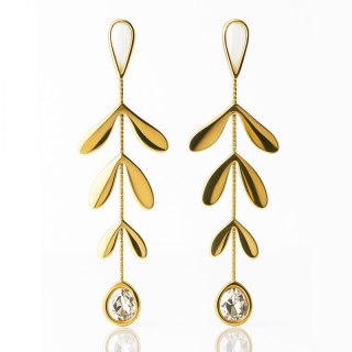 Kolczyki ze stali szlachetnej pozłacane 14k złotem, wiszące cyrkonie KST3439