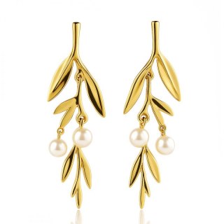 Kolczyki ze stali szlachetnej pozłacane 14k złotem, wiszące z perełkami KST3438